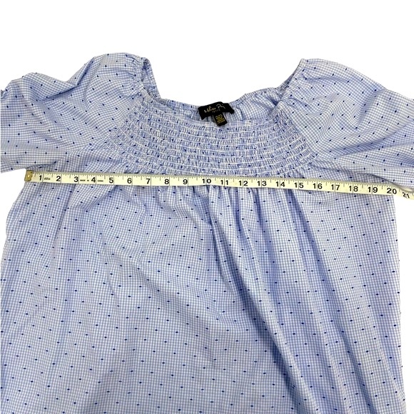 Melissa Paige Gingham Print Off Shoulder Top Blue White Size Petite Large - Picture 13 of 17